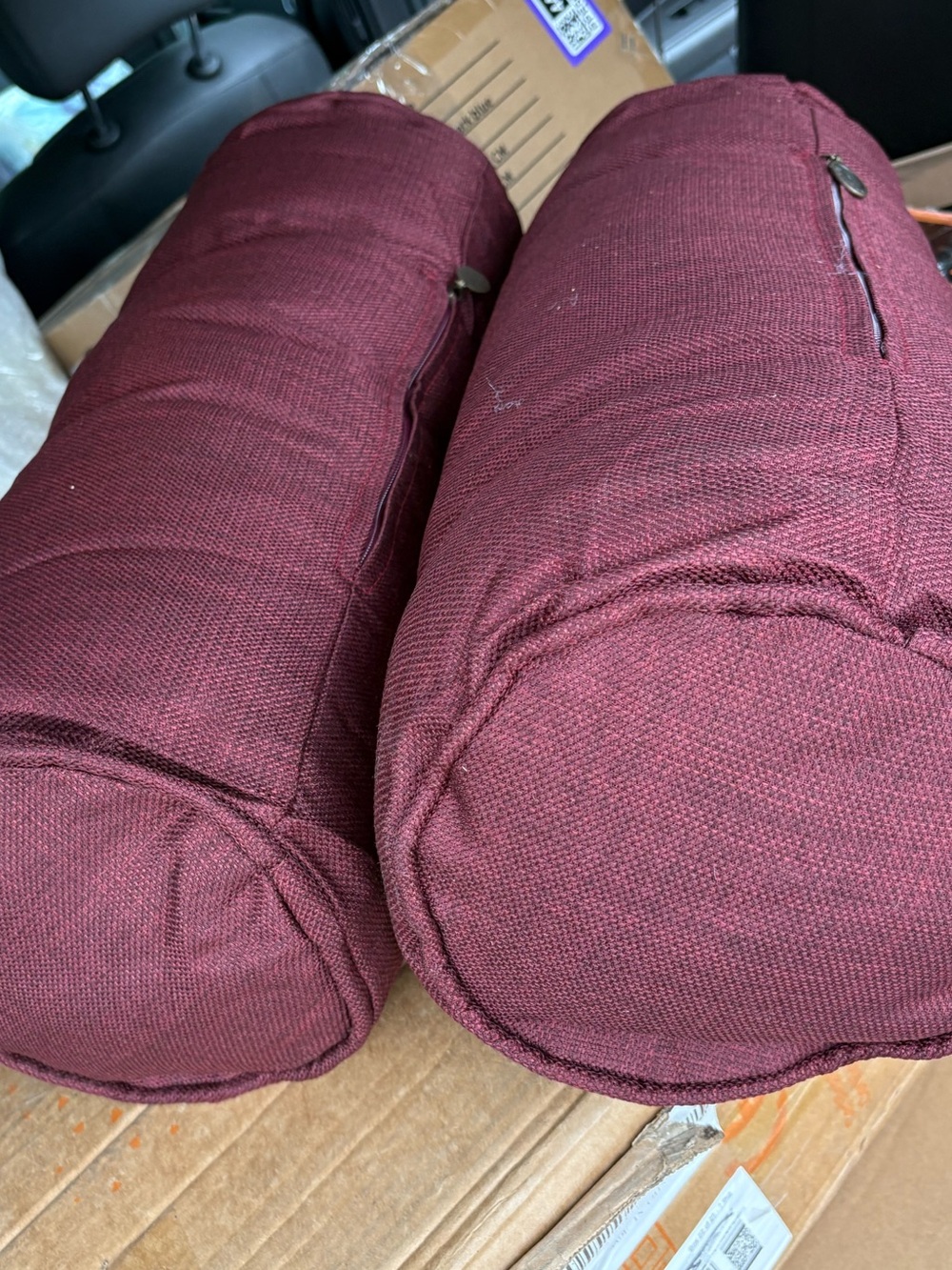 Blazing Needles Deep Merlot Wine Textured Bolster Pillow Pair